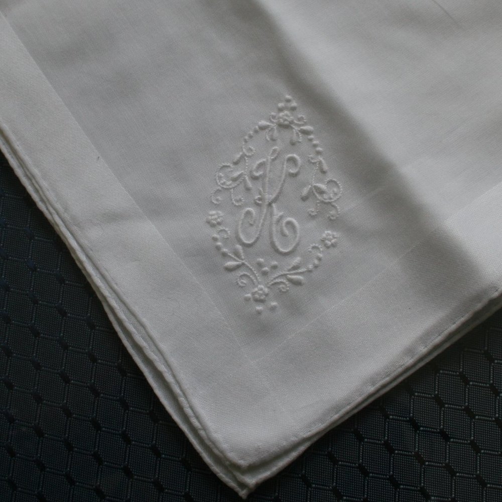 3 NEVER USED K MONOGRAM HANDKERCHIEFS IN WHITE
